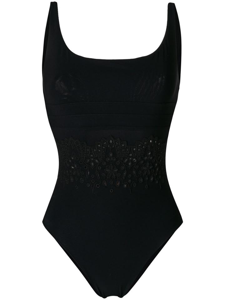 Ermanno Scervino Openwork Embroidered Trim One-piece - Black