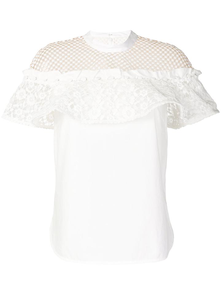 Self-portrait Lace Ruffled Top - White