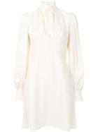 Chloé - High Collar Dress - Women - Silk/cotton/acetate/viscose - 40, Nude/neutrals, Silk/cotton/acetate/viscose