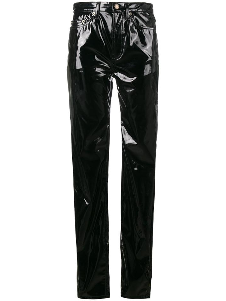 Saint Laurent Mid-rise Boyfriend Slim Vinyl Jeans - Black