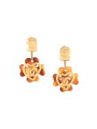 Chanel Pre-owned 1995 Tortoiseshell Cc Swinging Earrings - Gold