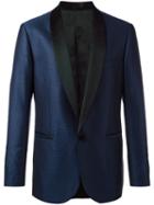 Versace Geometric Jacquard Tuxedo Jacket, Men's, Size: 54, Blue, Silk/virgin Wool/viscose/cotton