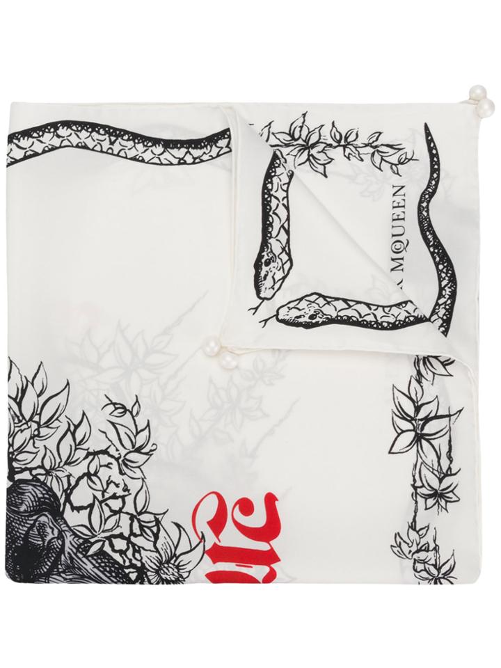 Alexander Mcqueen Snake Skull Bandana Scarf - White