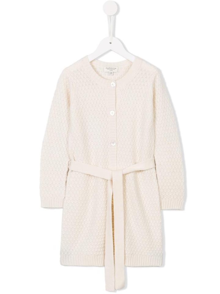 Cashmirino Waffle Knit Belted Cardigan, Toddler Girl's, Size: 3 Yrs, White