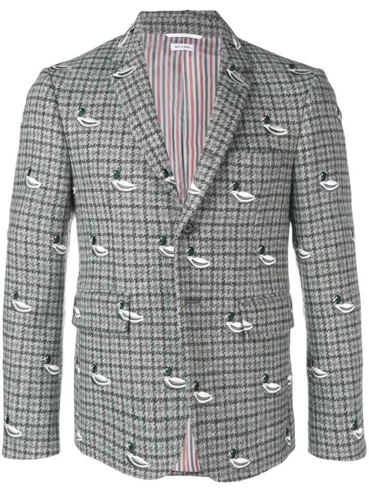 Thom Browne Duck Embroidery Gun Club Sport Coat - Grey