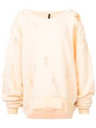 Unravel Project Distressed Crew Neck High-low Sweatshirt - Yellow &