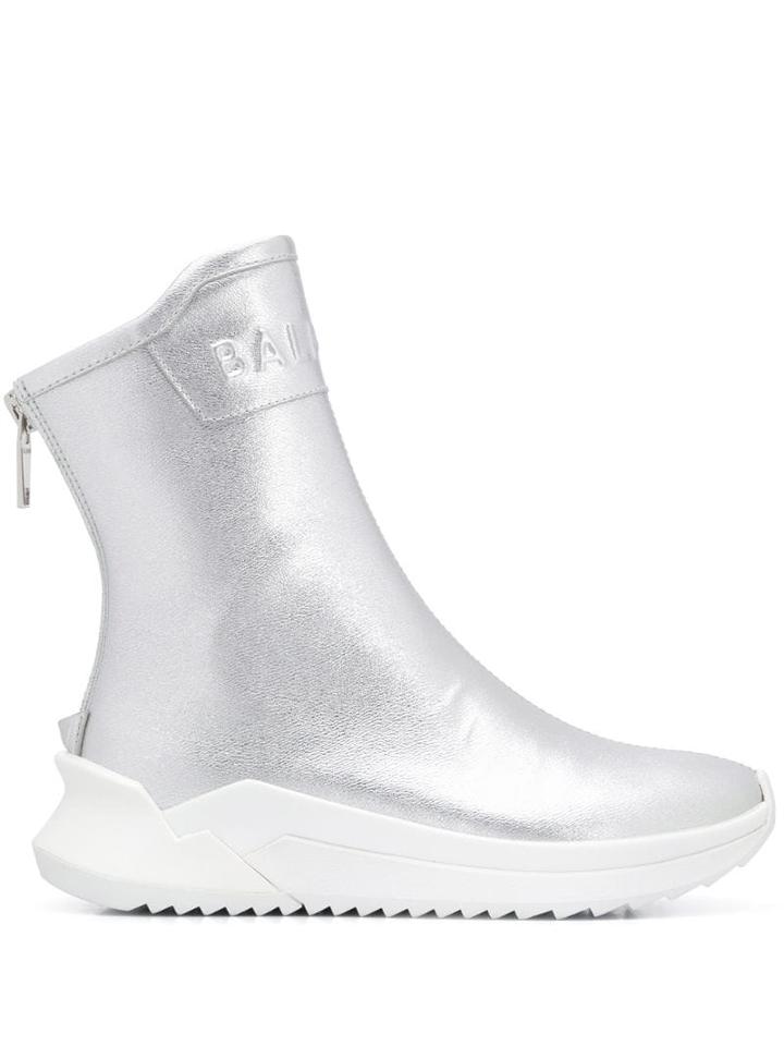 Balmain Logo High-top Sneakers - Silver