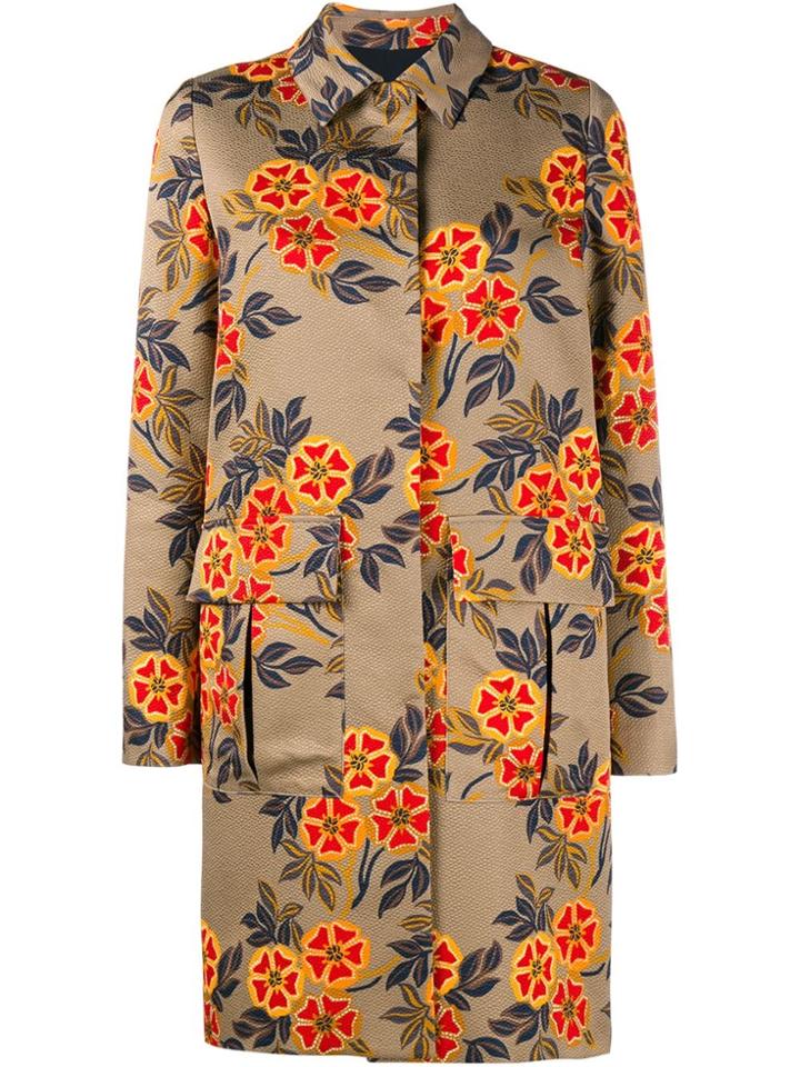 Msgm Floral Printed Coat - Yellow & Orange