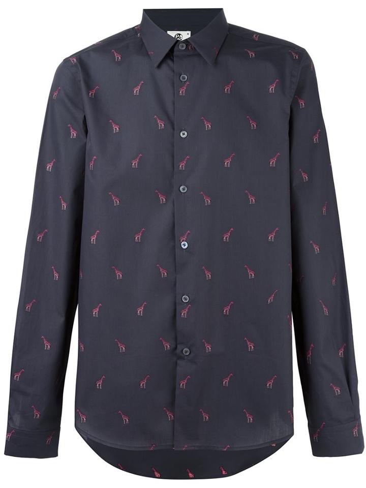 Ps By Paul Smith Giraffe Print Shirt, Men's, Size: Large, Grey, Cotton