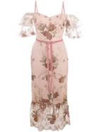 Marchesa Notte Embroidered Floral Bow-detail Dress - Pink