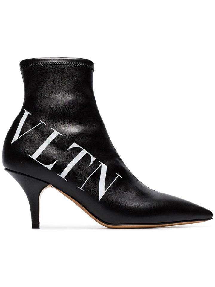 Valentino Black Vltn 70 Logo Print Leather Boots