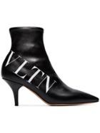 Valentino Black Vltn 70 Logo Print Leather Boots