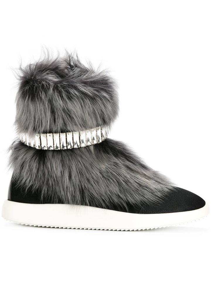 Giuseppe Zanotti Marley Fur And Crystal Hi-top Sneakers - Black