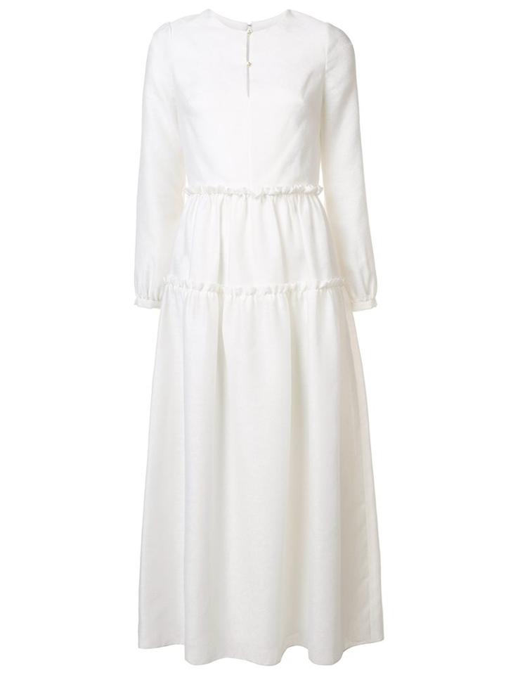 Monique Lhuillier Panelled Midi Dress, Women's, Size: 8, White, Silk/polyester