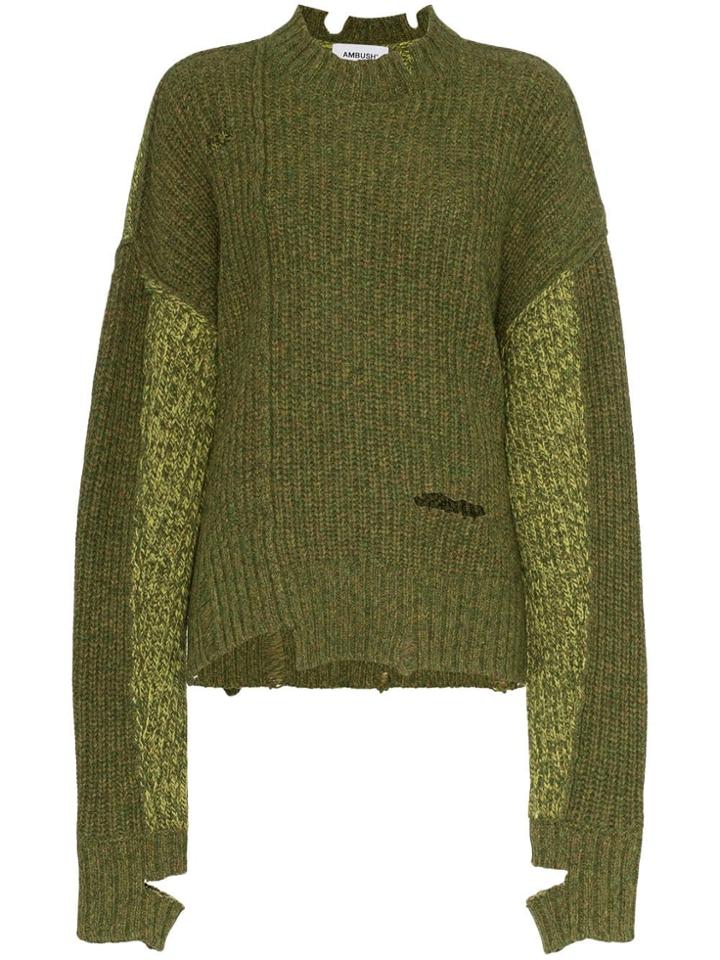 Ambush Distressed Wool Ribbed Jumper - Green