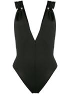 Alessandra Rich Plunge Neck One Piece - Black