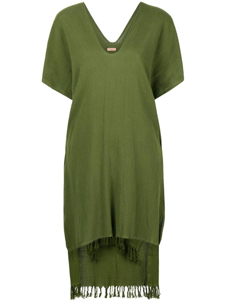 Caravana Jute Fringed Poncho Dress - Green
