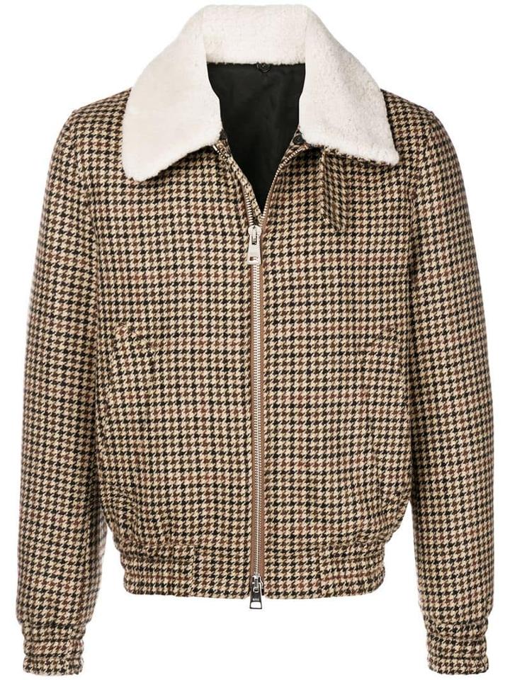 Ami Paris Shearling Collar Zipped Jacket - Brown