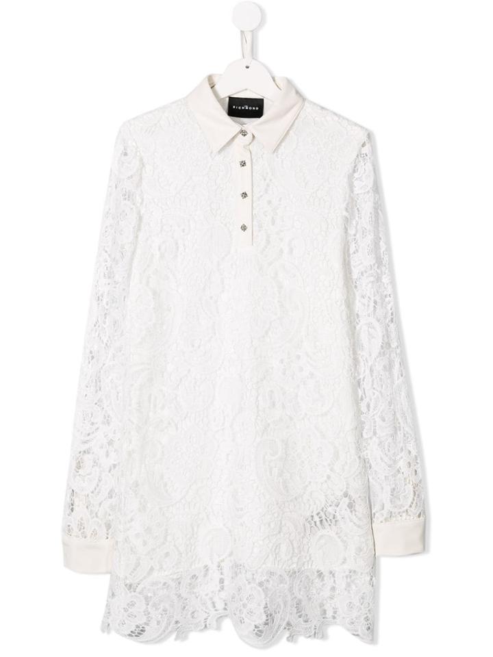 John Richmond Junior Teen Floral Lace Polo Dress - White