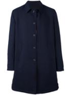Wooster + Lardini Button Front Short Coat, Men's, Size: 52, Blue, Wool/polyurethane/spandex/elastane