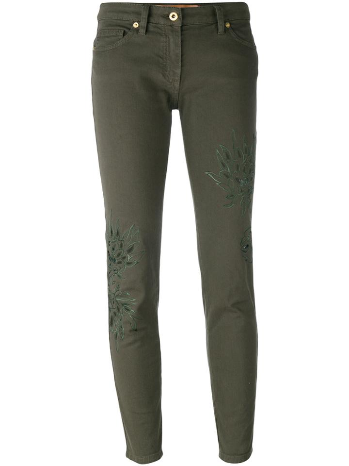 Blumarine Leaf Patch Skinny Trousers - Green