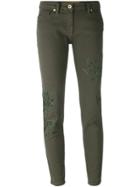 Blumarine Leaf Patch Skinny Trousers - Green