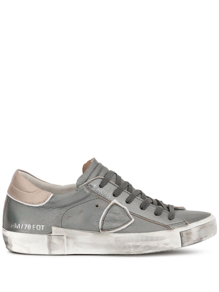 Philippe Model Metallic Side Logo Sneakers - Silver