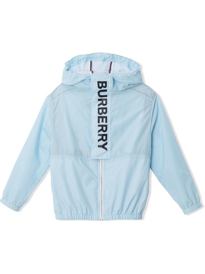 Burberry Kids Teen Logo Print Lightweight Hooded Jacket - Blue