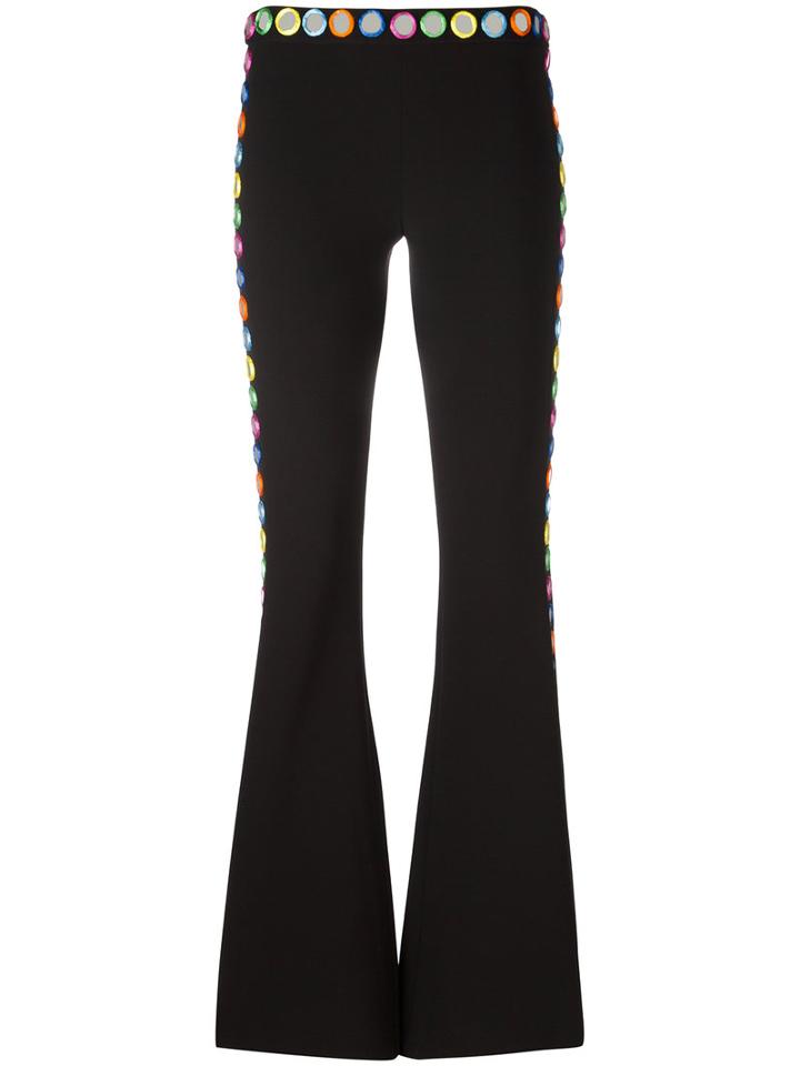 Moschino Mirror Embroidered Flared Trousers, Women's, Size: 40, Black, Triacetate/polyester