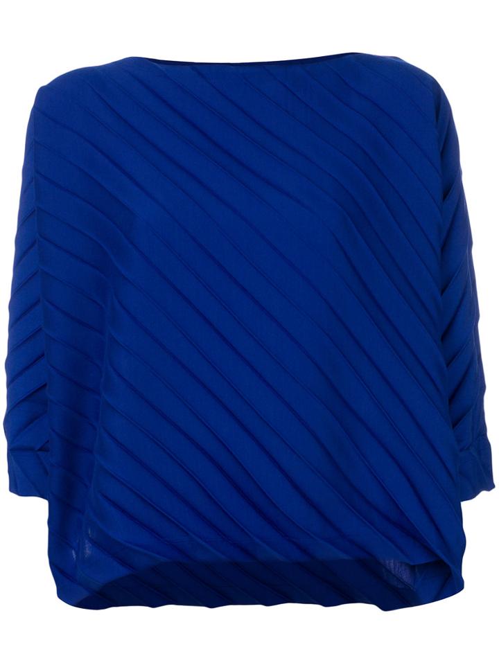 Issey Miyake Cauliflower Pleated Boat Neck Blouse - Blue