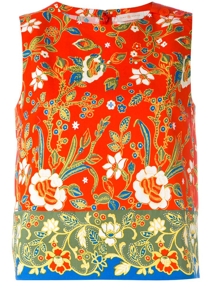 Tory Burch - Bright Floral Shift Top - Women - Cotton/spandex/elastane - 2, Yellow/orange, Cotton/spandex/elastane