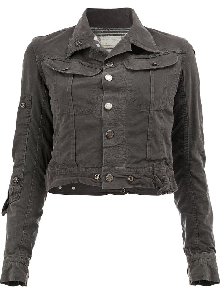Greg Lauren Cropped Denim Jacket - Grey