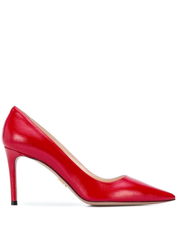 Prada Textured Pointed-toe Pumps - F0011 Rosso
