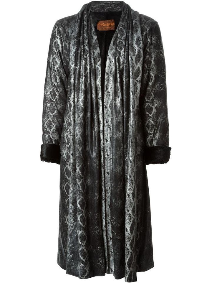 Yves Saint Laurent Pre-owned Snakeskin Print Coat - Black