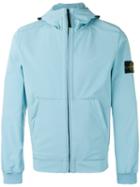 Stone Island Hooded Shell Jacket, Men's, Size: Large, Blue, Polyester/spandex/elastane