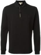 Burberry Check Placket Long Sleeve Polo Shirt - Black