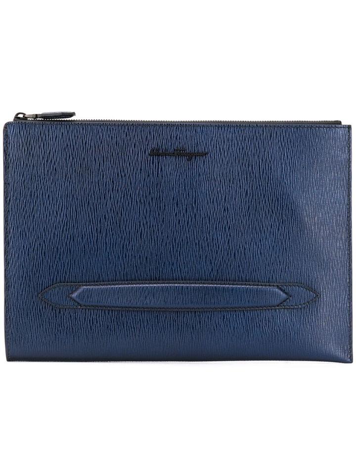 Salvatore Ferragamo Textured Leather Clutch Bag - Blue