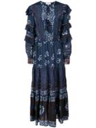 Sea Tie Dye Style Floral Print Maxi Dress - Blue