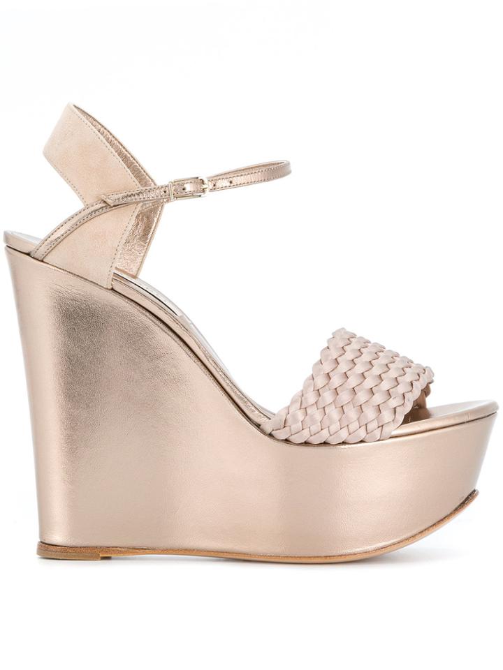 Casadei Woven Platform Sandals - Metallic