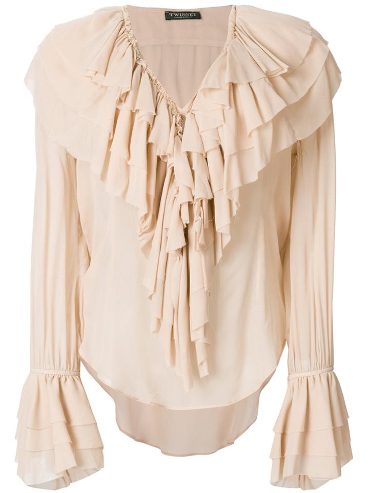 Twin-set Draped Ruffle Blouse - Nude & Neutrals