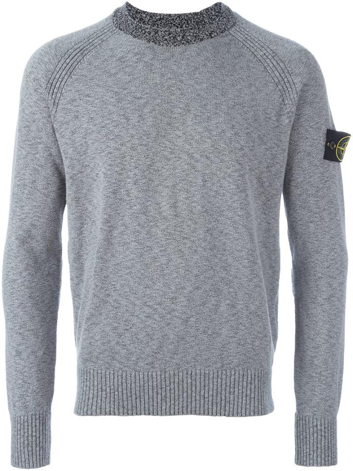 Stone Island Arm Patch Pullover, Men's, Size: Large, Grey, Cotton/polyamide