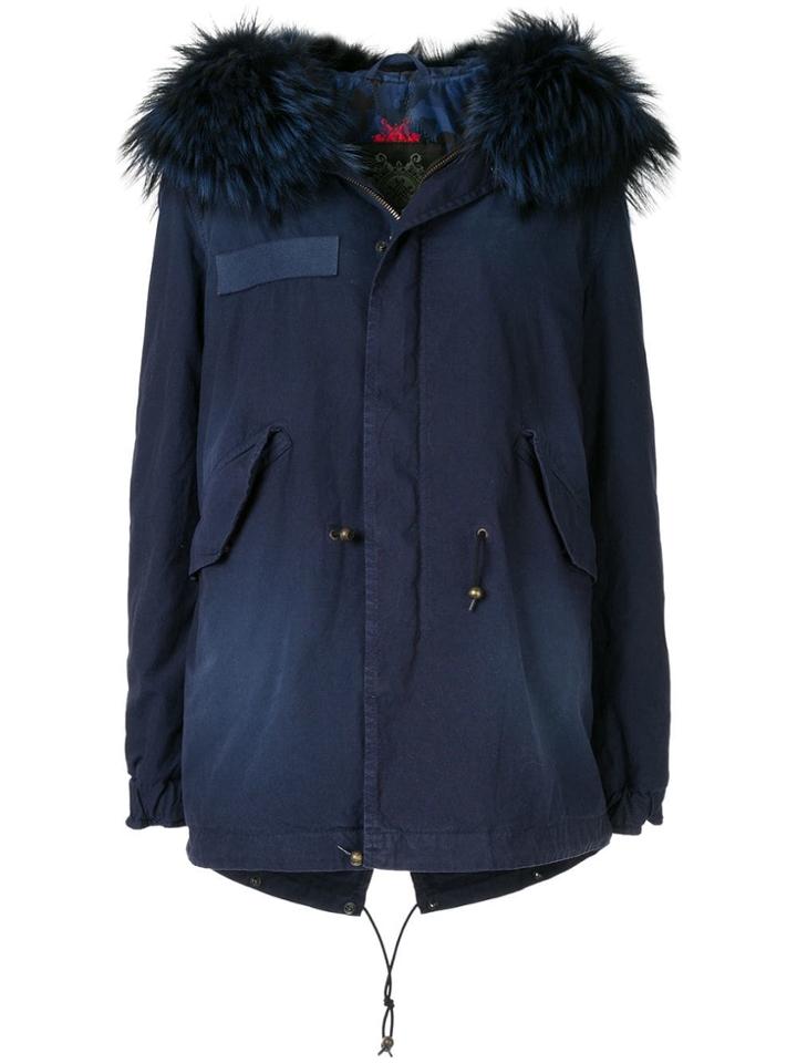 Mr & Mrs Italy Fur-trim Hooded Parka Coat - Blue
