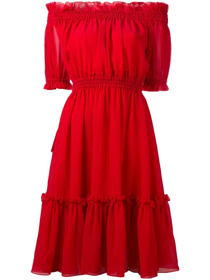 Alexander Mcqueen Off-the-shoulder Dress, Women's, Size: 38, Red, Silk/cotton