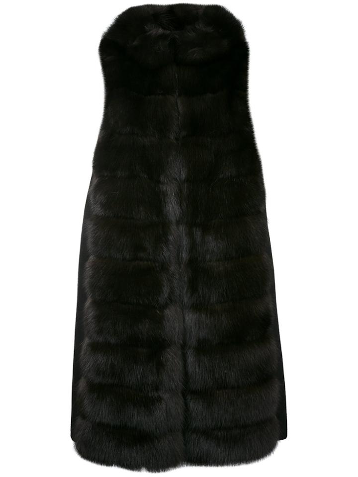 Manzoni 24 Hooded Sleeveless Fur Jacket - Brown