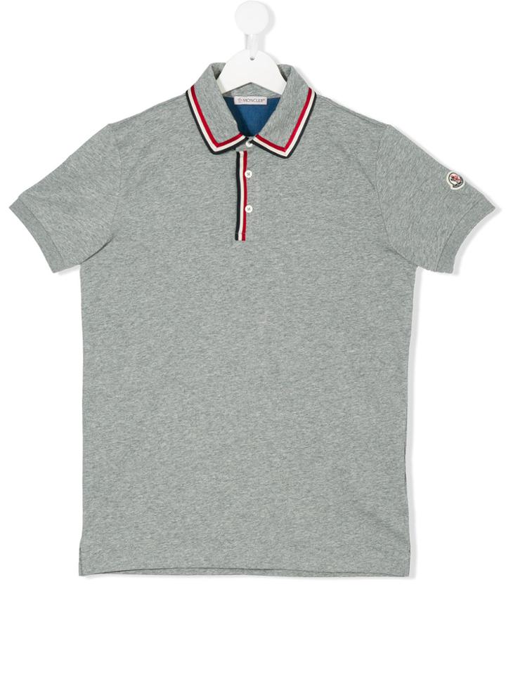 Moncler Kids Striped Trim Polo Shirt - Grey