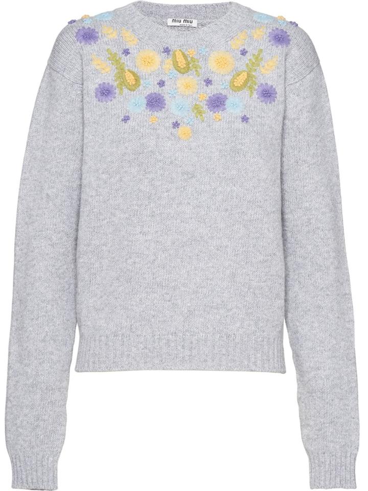 Miu Miu Floral Embroidered Jumper - Grey
