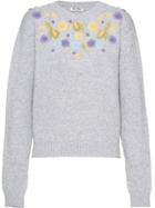 Miu Miu Floral Embroidered Jumper - Grey