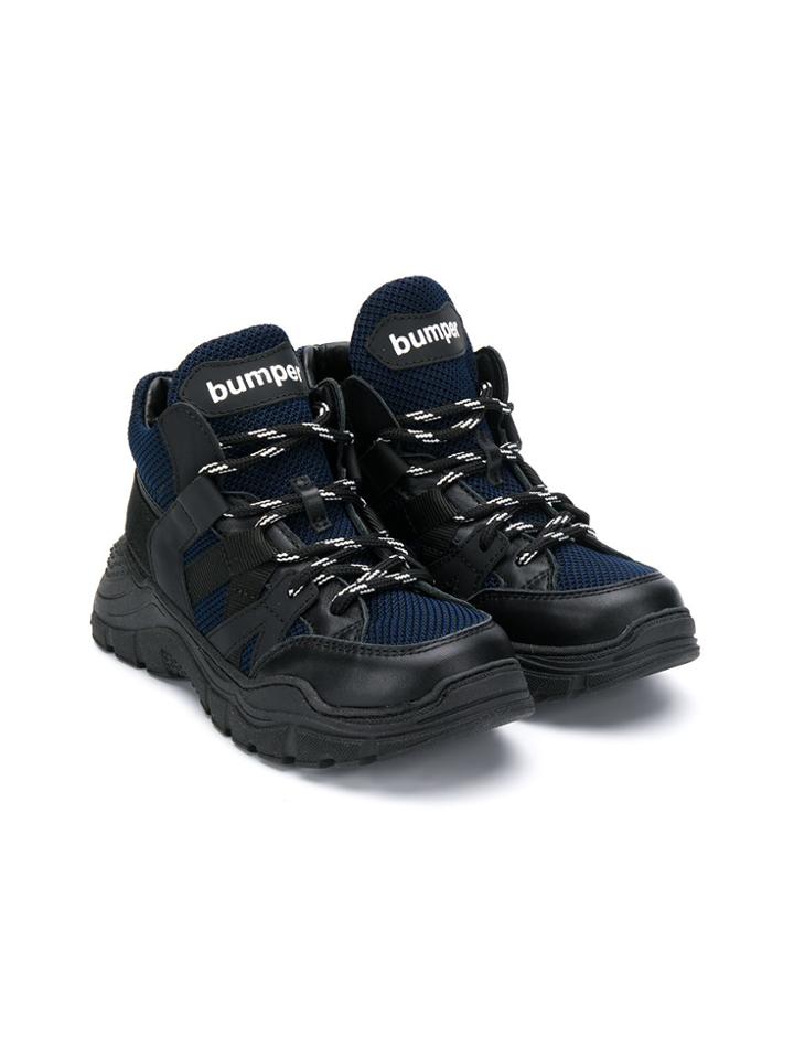 Bumper Teen Calfskin And Mesh Panelled Sneakers - Black