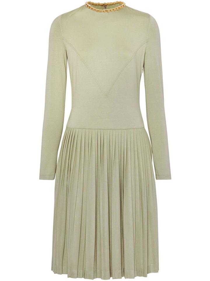 Burberry Chain Detail Pleated Stretch Silk And Crepe Dress - Green
