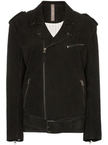 Lot Lthr Belted Biker Jacket - Black